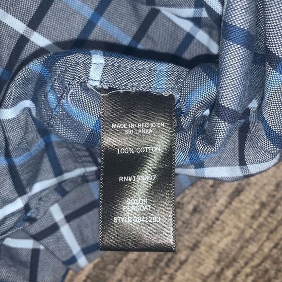 Geoffrey Beene Mens XL Button Front Shirt Blue Plaid Short Sleeve 100% Cotton - Picture 3 of 6